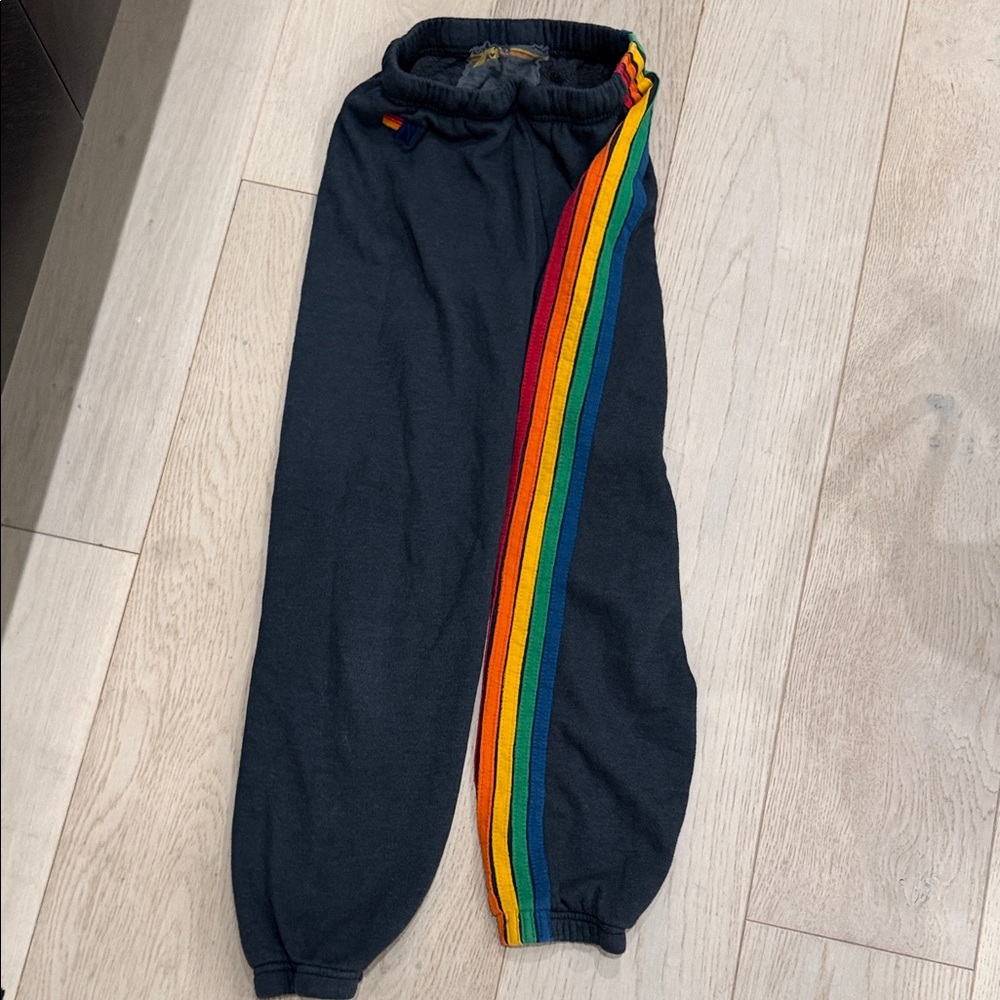 Dark Gray / Navy Aviator Nation Joggers with Rainbow Stripe